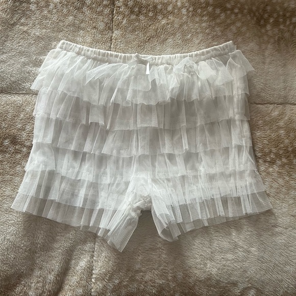 White Layered Ruffle Shorts - Picture 1 of 2